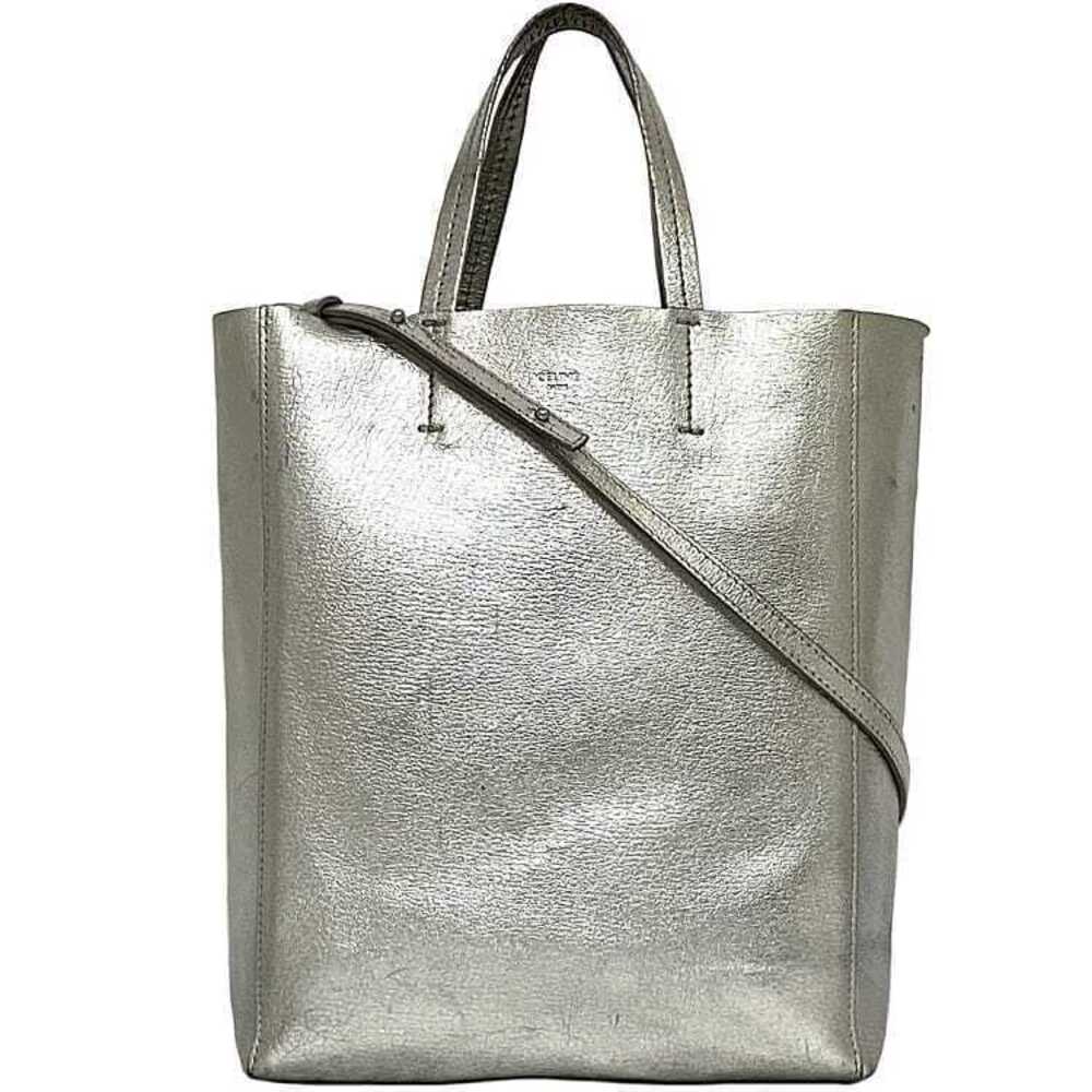 Celine Vertical Cabas Tote Bag Silver Leather Crossbody Metallic Handbag